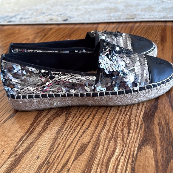 TORY BURCH FLAT ESPADRILLE BLACK SEQUIN WOMEN'S SIZE 10 New without tags - Picture 5 of 7